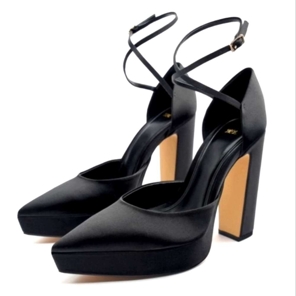 NWT Zara Satin Pointed Toe Platform Mary Jane Heels
